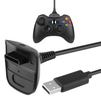 USB uzlādes kabelis Xbox 360 bezvadu pultij, Play & Charge, 150 cm, melns