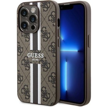Guess iPhone 15 Pro vāciņš 4G Printed Stripes MagSafe, brūns