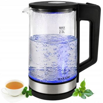 Elektriskā tējkanna, stikla, 1500W, 2L, LED apgaismojums, melna
