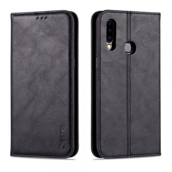 Samsung Galaxy A20s (SM-A207F/DS) AZNS Leather Stand Case Cover with Card Slots, Black | Telefona Maciņš Vāciņš Apvalks Grāmatiņa