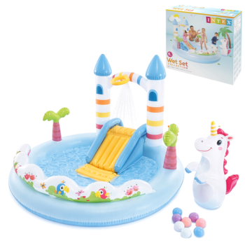 Intex Unicorn Castle Water Play Center with Slide 196x178x127cm 56148NP