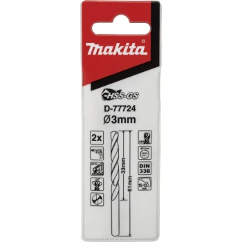 Сверла по металлу Makita D-77724 HSS-GS, 3,0 x 61 мм, 2 шт.