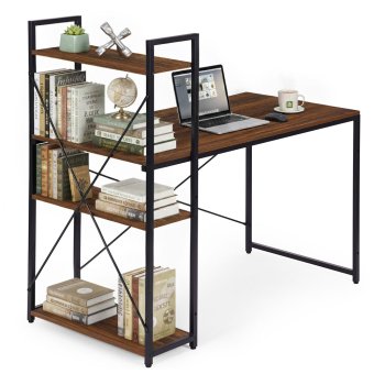 ModernHome Computer Desk with Shelves 120x60 cm Industrial Home Office Desk, Dark Walnut