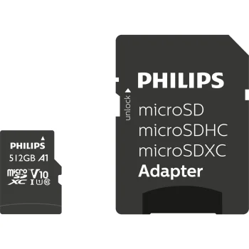 Philips MicroSDXC atmiņas karte 512 GB Class 10 UHS-I U1 V10 A1 ar SD adapteri