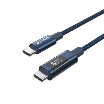 Choetech XCC-1068 PD 60W USB-C uz USB-C kabelis ar displeju 1.2m, zils