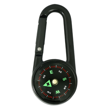 2-in-1 Carabiner Compass and Thermometer Keychain, Black