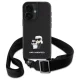 Karl Lagerfeld iPhone 16 vāciņš Saffiano Karl&Choupette Metal Pin ar siksniņu, melns