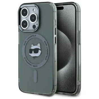 Karl Lagerfeld iPhone 15 Pro vāciņš IML Metal Choupette Head MagSafe, melns