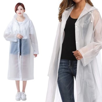 Rain Poncho with Hood, Packable Waterproof Raincoat for Adults, White