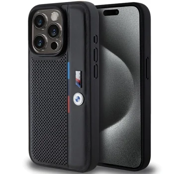 BMW perforēts trīskrāsu līnijas korpuss iPhone 15 Pro Max - melns | Perforated Tricolor Line case for black