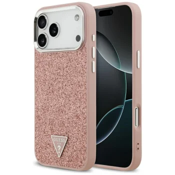 Чехол Guess Glitter Triangle Logo MagSafe для iPhone 17 Pro Max - розовый