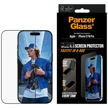 PanzerGlass Ultra-Wide Fit Fastfit rūdītais aizsargstikls iPhone 17 / 16 Pro | Tempered Glass Screen Protector