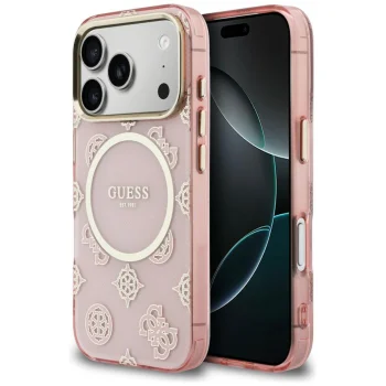 Guess IML Peony Dot MagSafe maciņš ar MagSafe priekš iPhone 17 Pro – rozā | Phone Case Cover