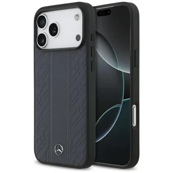 Чехол Mercedes Leather Laurel Leaves Stripes MagSafe для iPhone 17 Pro Max Синий