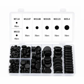 Rubber Grommet and Blanking Plug Set, 200 pcs, Black