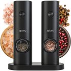 Electric Salt and Pepper Grinders with Adjustable Coarseness and LED, 2-pack, Black