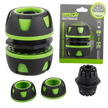 Dārza šļūtenes savienotājs 3/4 DIVO hermētisks labotājs, zaļi melns