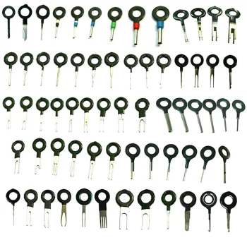 Universal 66-piece pin extractor key set for connectors, silver-black