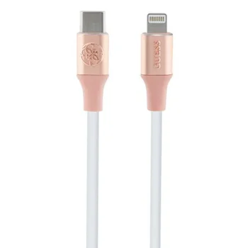 Guess USB-C / Lightning vads 1.5m Embossed Logo, rozā