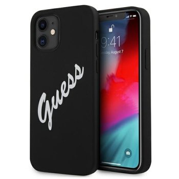 Guess iPhone 12 mini Case Silicone Vintage Script, Black/White