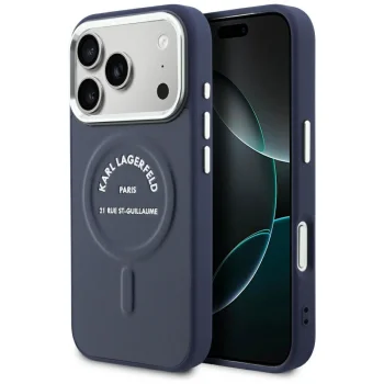 Karl Lagerfeld Embossed Open Ring RSG MagSafe vāciņš iPhone 18 Pro Max / 17 Pro Max, zils