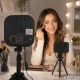 Kvadrātveida LED lampa video un grimam, 2500K-7500K, 15W, USB, melna