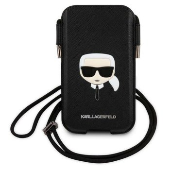 Karl Lagerfeld Ikonik Saffiano Karl's Head Phone Bag - Black