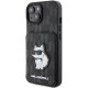 Apple iPhone 15 6.1\" Karl Lagerfeld Saffiano Cardslots and Stand Monogram Choupette Case Cover, Black | Telefona...