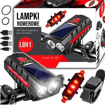 Saules baterijas velosipēda lukturu komplekts (priekšējais un aizmugurējais)