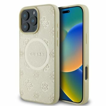 Guess Saffiano Peony Classic Logo MagSafe Case for iPhone 16 Pro, Gold
