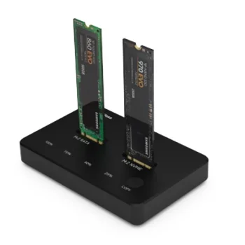 M.2 NVMe un SATA SSD dokstacija ar klonēšanas funkciju USB-C
