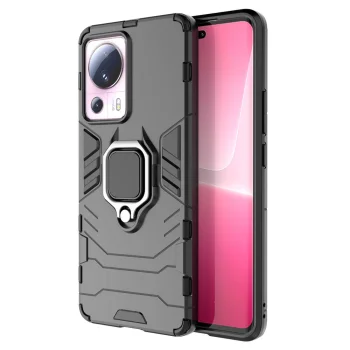 Triecienizturīgs vāciņš Xiaomi 13 Lite Ring Armor ar gredzenu, melns