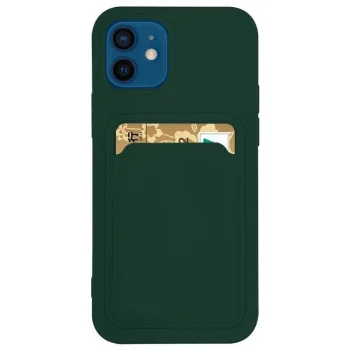 Silikona vāciņš ar kartes kabatu Samsung Galaxy A22 4G, tumši zaļš