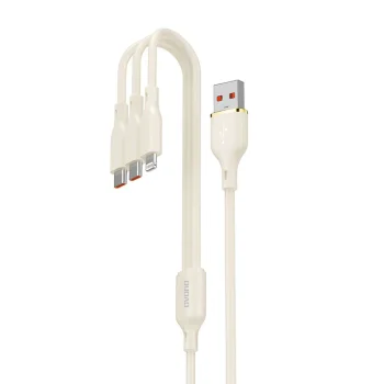 Кабель Dudao L7SE 3в1 USB-A на 2x USB-C / Lightning 66W 1.2м, бежевый