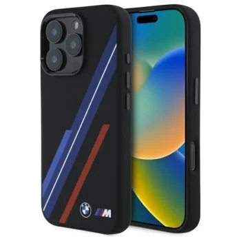 Чехол BMW для iPhone 16 Pro Max Silicone Random Lines MagSafe, черный