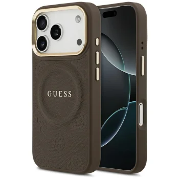 Guess Peony Hot Stamp MagSafe Case for Apple iPhone 17 Pro, Brown
