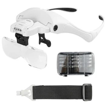 Galvas lupa ar 4 LED apgaismojumu un 5 lēcām 3.5x, balta