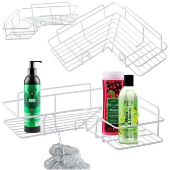 Mansarda stūra vannas istabas dušas plaukts, karājas āķis balts | Corner loft bathroom shower shelf hanging hook...