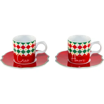 Набор чашек для эспрессо с блюдцами Bialetti Tricolore, 2 шт., 80 мл