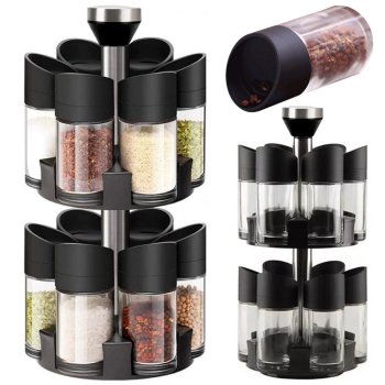 Rotating Spice Rack with 12 Glass Jars Countertop Spice Organizer