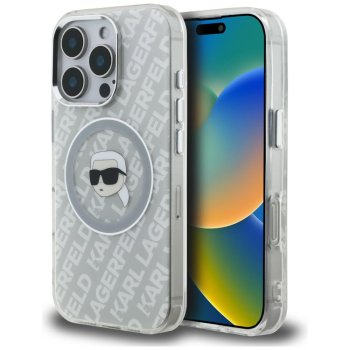 Karl Lagerfeld IML Karl Head Logo MagSafe Case for iPhone 16 Pro Max, Gray