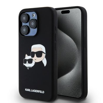 Karl Lagerfeld iPhone 15 Pro vāciņš Silicone Karl & Choupette MagSafe, melns