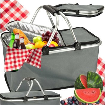 Foldable insulated picnic basket 32 L, grey