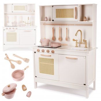 Bērnu Virtuve Rotaļu Koka Virtuves Iekārtas Komplekts ar Piederumiem, 100cm | Kids Toy Wooden Kitchen With...