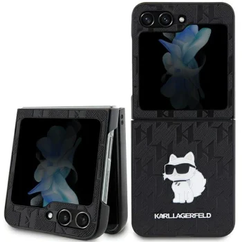 Чехол Karl Lagerfeld Saffiano Monogram Choupette Pin для Samsung Galaxy Z Flip 5, Черный