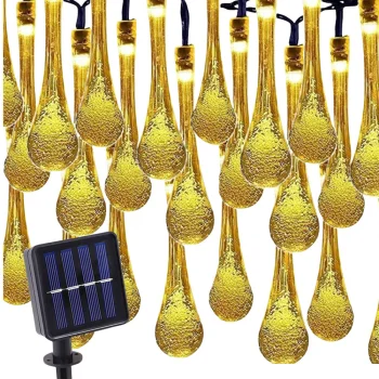 Садовая солнечная гирлянда 20 LED ледяные капли, тёплый белый