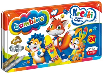 Krāsainās zīmuļi metāla kastītē, 24 krāsas, ar asināmo, Bambino