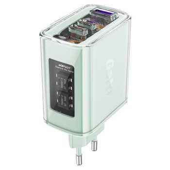 Acefast GaN lādētājs 65W ar 3 portiem (1xUSB, 2xUSB-C) zaļš (A45)