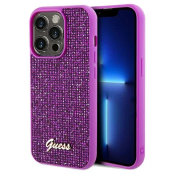 Guess iPhone 14 Pro Max Case Disco Metal Script, Fuchsia