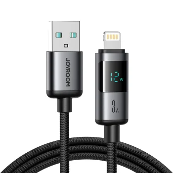 Joyroom S-A16 Pro USB-A uz Lightning kabelis ar displeju 3A 1.2m, melns